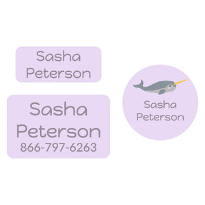 kids' clothing labels combo pack in narwhal light purple