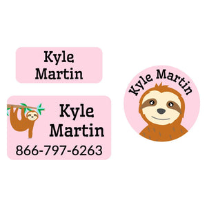 clothing labels pack for kids sloth pink