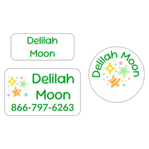 clothing labels pack stars green rainbow