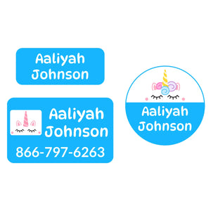 clothing name labels bundle for kids unicorn blue