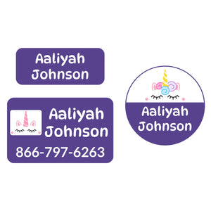 clothing name labels bundle for kids unicorn purple