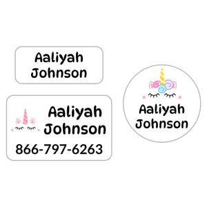 clothing name labels bundle for kids unicorn white
