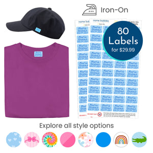 Custom contact iron-on clothing labels from Name bubbles
