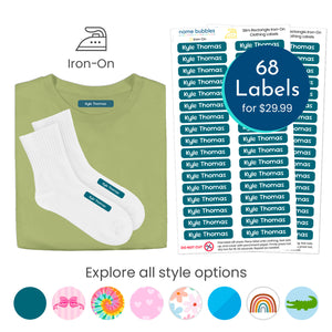 Custom slim rectangle iron-on clothing labels from Name Bubbles