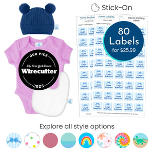 Square laundry-safe clothing labels from Name Bubbles