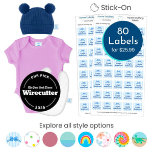 Name Bubbles laundry-safe square clothing labels for children