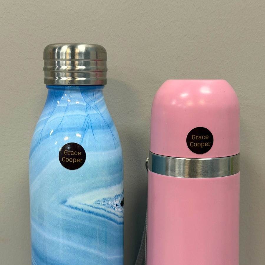 Small Circle Name Labels on Water Bottles