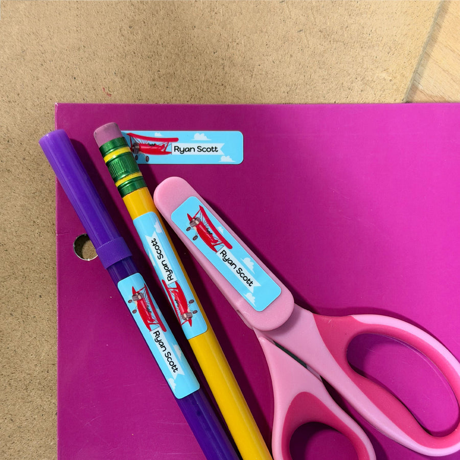 Airplane Name Labels on School Supplies