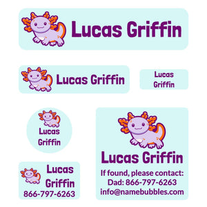 day camp labels pack axolotl light blue
