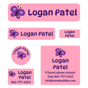 day camp labels pack butterfly pink