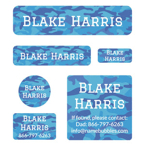 day camp labels pack camo blue