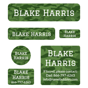 day camp labels pack camo green