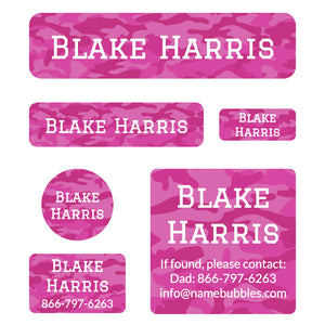 day camp labels pack camo pink