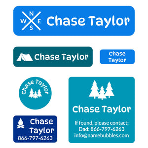 day camp labels pack campsite ocean blue