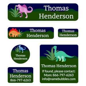 day camp labels pack dinosaurs dark green