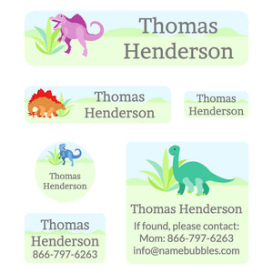 day camp labels pack dinosaurs green