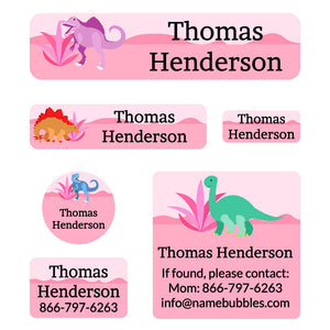 day camp labels pack dinosaurs pink