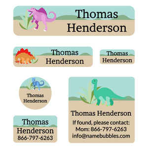 day camp labels pack dinosaurs tan