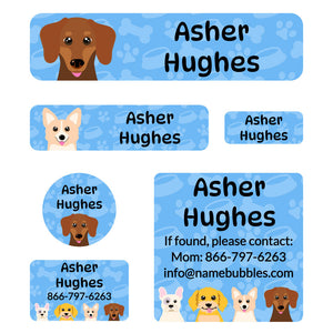 day camp labels pack dogs blue