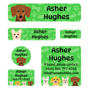 day camp labels pack dogs green