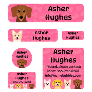 day camp labels pack dogs pink