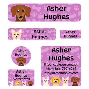 day camp labels pack dogs purple