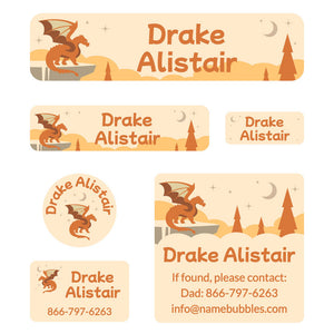 day camp labels pack dragon orange