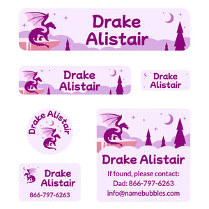 day camp labels pack dragon purple