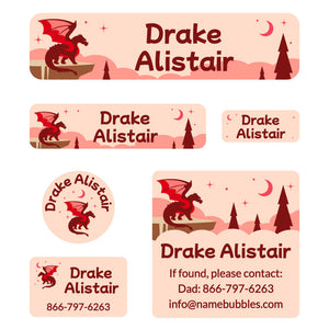 day camp labels pack dragon red