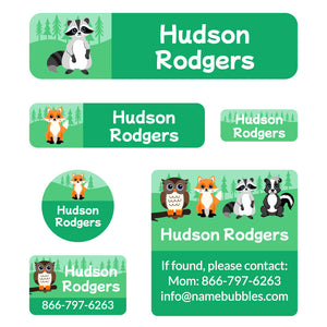 day camp labels pack forest animals green
