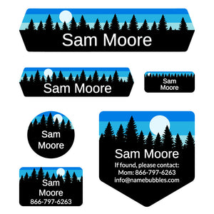 day camp labels pack forest sky blue