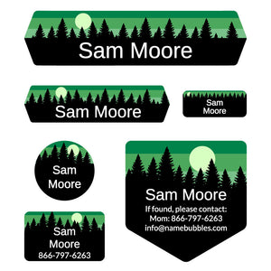 day camp labels pack forest sky green