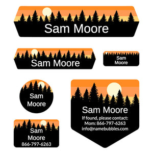 day camp labels pack forest sky orange