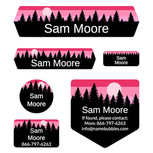day camp labels pack forest sky pink