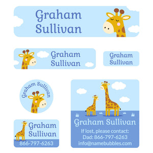 day camp labels pack giraffe blue