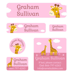 day camp labels pack giraffe pink