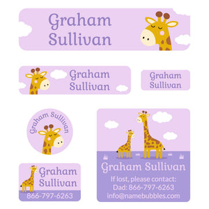 day camp labels pack giraffe purple