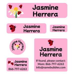 day camp labels pack ladybug pink