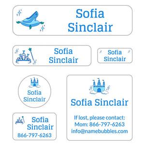 day camp labels pack princess white - blue