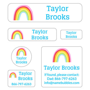 day camp labels pack rainbows white sky blue