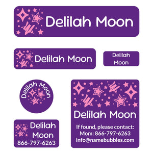 day camp labels pack stars purple pink