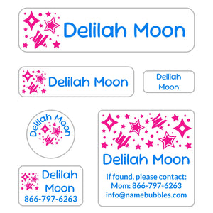 day camp labels pack stars pink blue