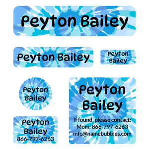 day camp labels pack tie-dye art blue
