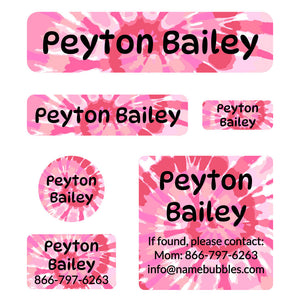 day camp labels pack tie-dye art pink