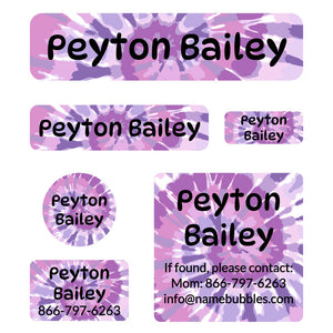 day camp labels pack tie-dye art purple