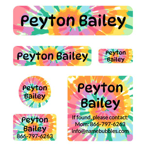 day camp labels pack tie-dye art rainbow
