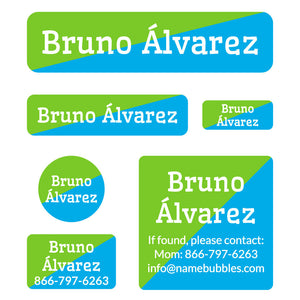 day camp labels pack two-tone lime green - bright blue