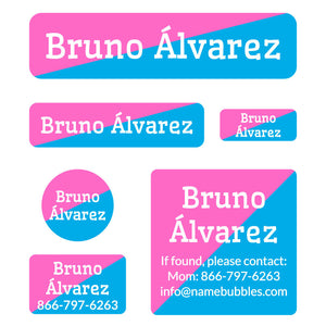 day camp labels pack two-tone pink - bright blue