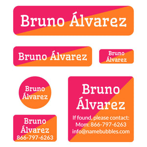 day camp labels pack two-tone raspberry pink - orange
