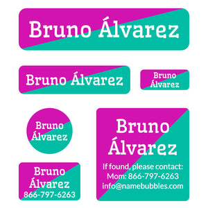 day camp labels pack two-tone red violet - turquoise